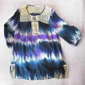Calypso St. Barth Tunic Purple Blue Silk Tie Dye Tunic Small